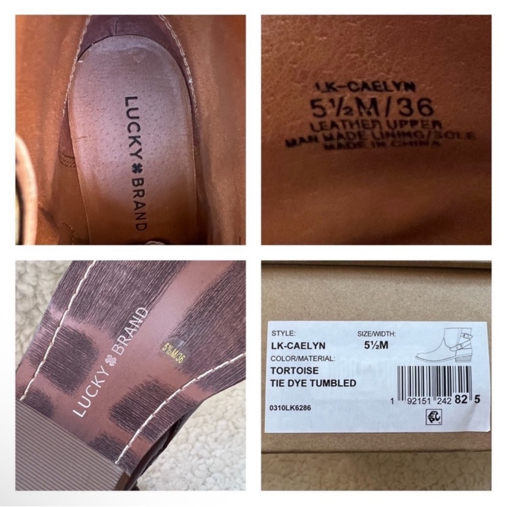 New! LUCKY BRAND Caelyn Western Moto Leather Ankle Booties in Cognac Brown - Picture 14 of 14